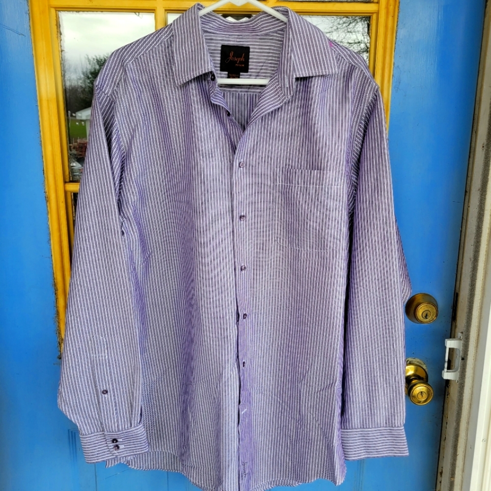 Jos A Bank Signature Men's Purple & White Striped Cotton Dress Shirt 16.5 x 35
